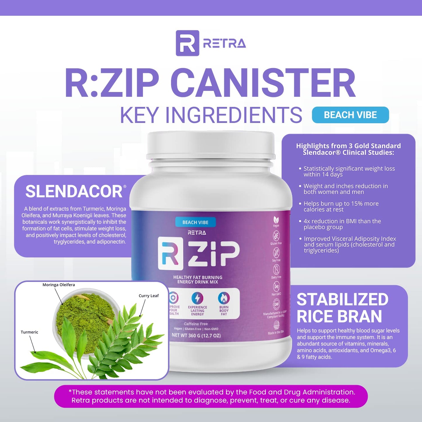 RETRA Cleanse Zip Canister - Beach Vibe (Mango Pineapple Flavor) Caffeine Free - 2.07 Ounce