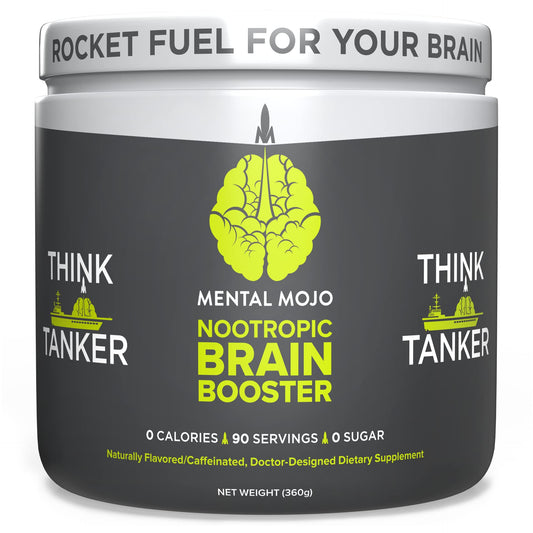 Mental Mojo Nootropic Brain Booster (90 Servings) Nootropic Drink Mix & Brain Supplement - Brain Fuel Boosts Energy, Focus & Memory - Zero Calories, Sugar Free - Kiwi Strawberry