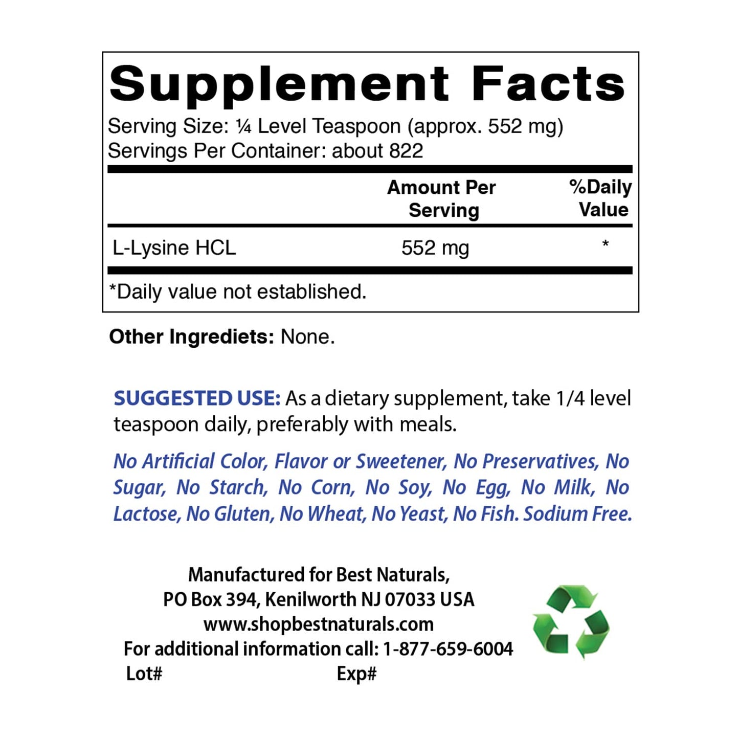 Best Naturals Lysine Powder, 1 Pound - 100% Pure (1 LB (Pack of 2))