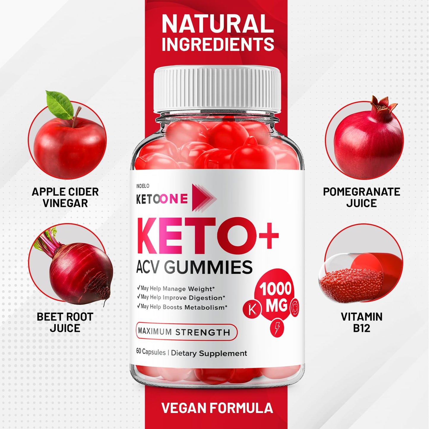 (2 Pack) Keto One Gummies Advanced Loss - ACV Gummies Maximum Strength, Keto One Keto Plus ACV Weight Management Gummies Apple Cider Vinegar, Keto One Gummies Reviews B12 Keto+ACV (120 Gummies)