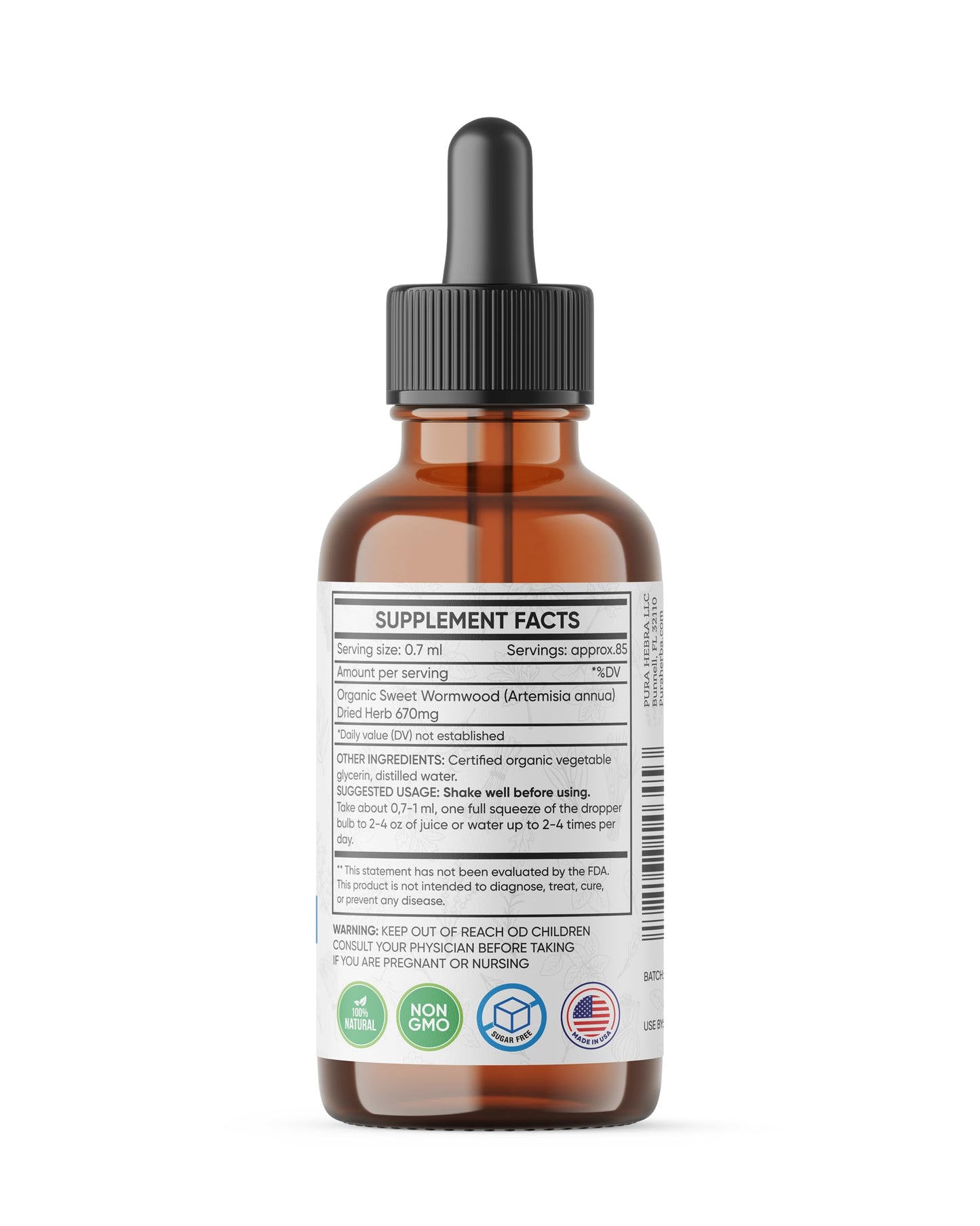 Organic Sweet Wormwood Liquid Drops - Natural Parasite Cleanse and Gut Detox Support for Adults - Vegan, Alcohol-Free, Made in USA, 2 Fl Oz