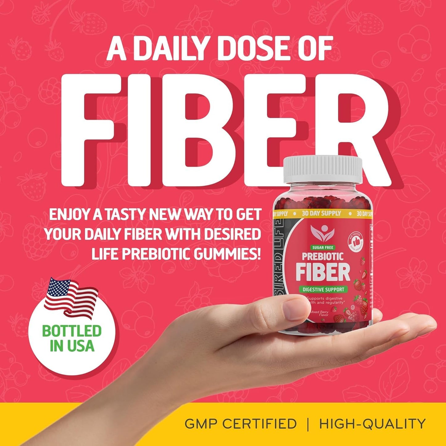 Desired Life Prebiotic Fiber Gummies for Adults and Kids - 4g Sugar Free Natural Berry Flavored Gummies - Supports Digestive Health and Metabolism. (60 Count/Pack of 2)