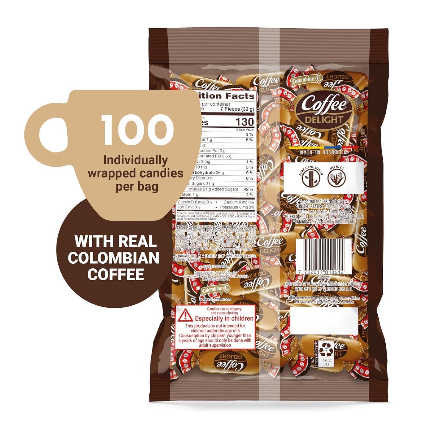 Colombina Coffee Delight Chewy Candy GlutenFree Soft Chewy Coffee Candies Made wAuthentic Colombian Coffee 1 Pack 100 Count