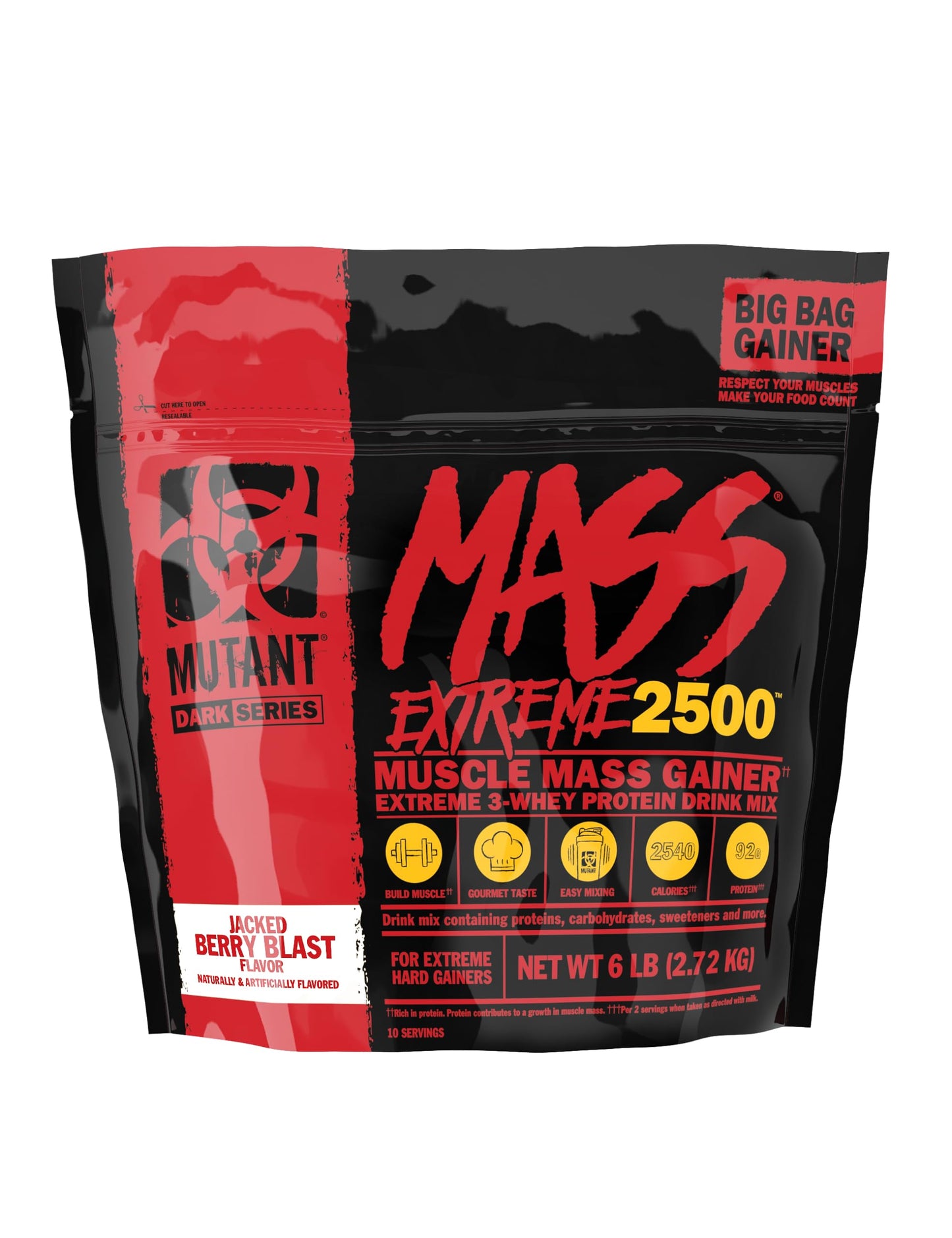 Mutant Mass Extreme Gainer - Whey Protein Powder - Build Muscle Size and Strength - High Density Clean Calories (Jacked Berry Blast, 6 lbs)