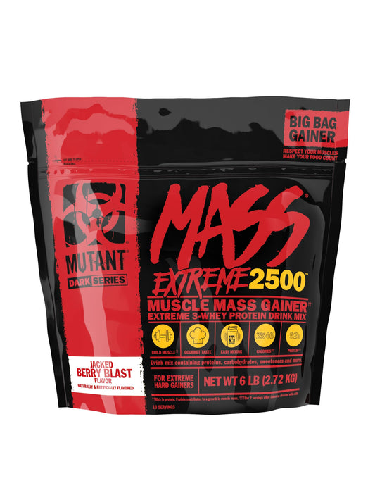 Mutant Mass Extreme Gainer - Whey Protein Powder - Build Muscle Size and Strength - High Density Clean Calories (Jacked Berry Blast, 6 lbs)