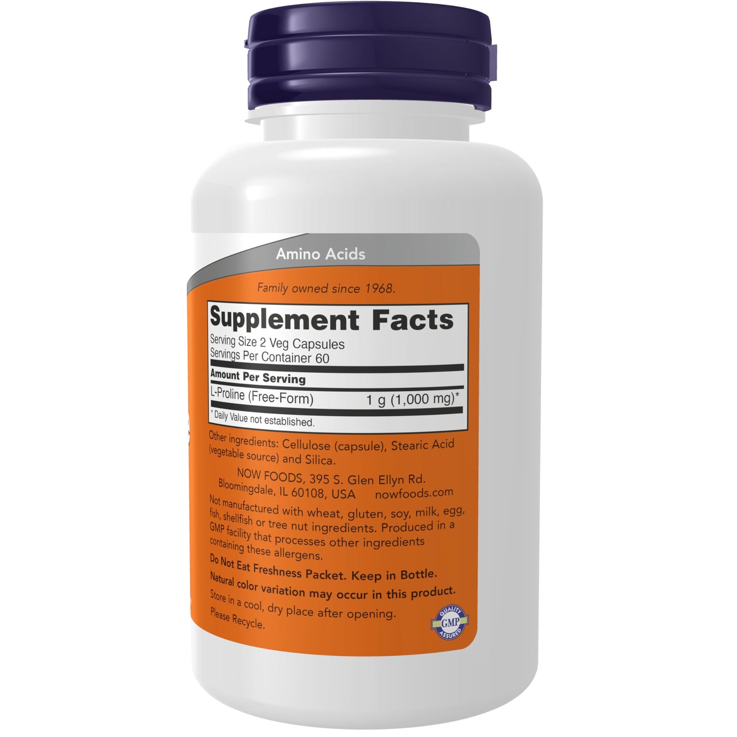 NOW Foods Supplements, L-Proline 500 mg, Collagen Production*, Structural Support*, 120 Veg Capsules