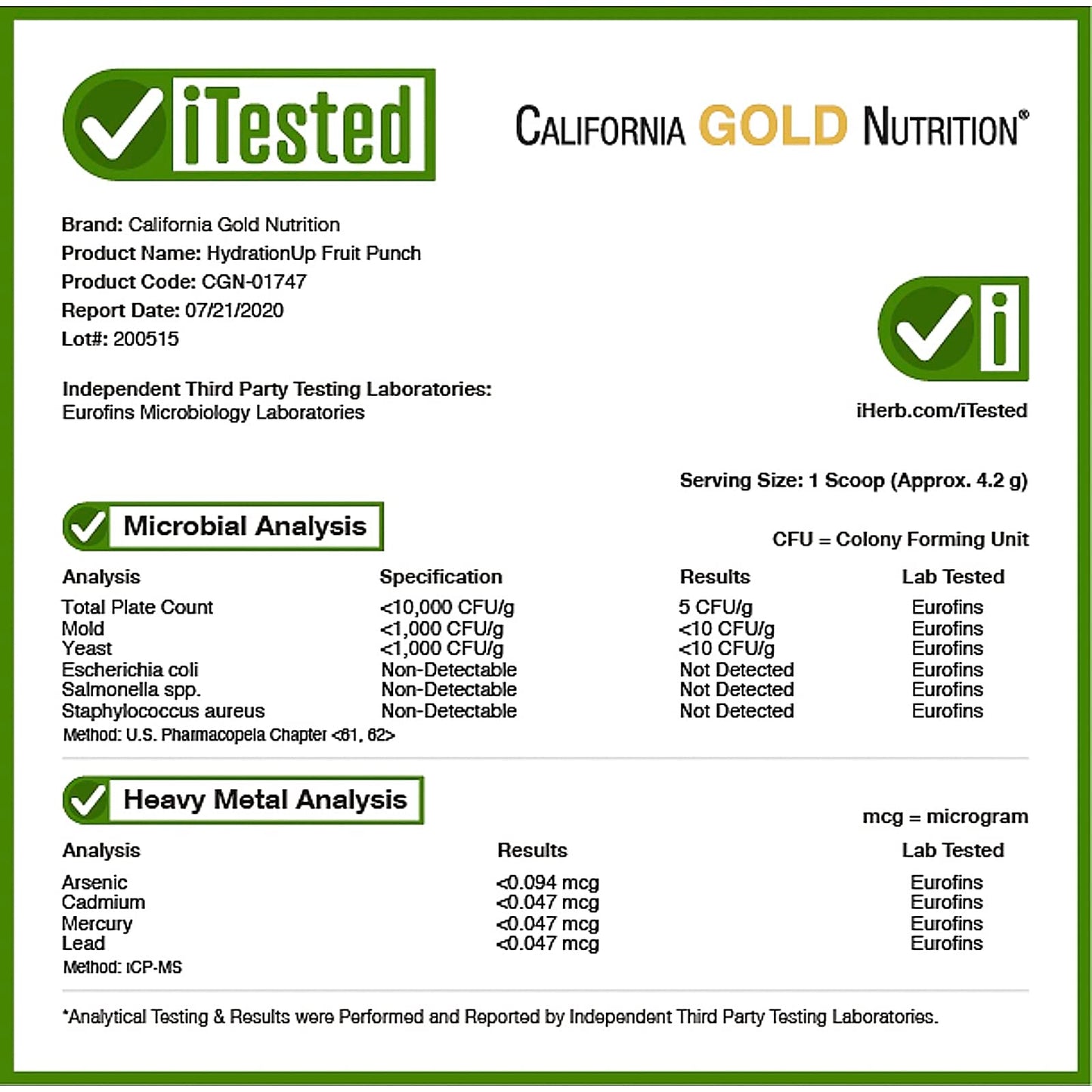 California Gold Nutrition Beverages, HydrationUP, Electrolytes, Fruit Punch, 8 oz (227 g)