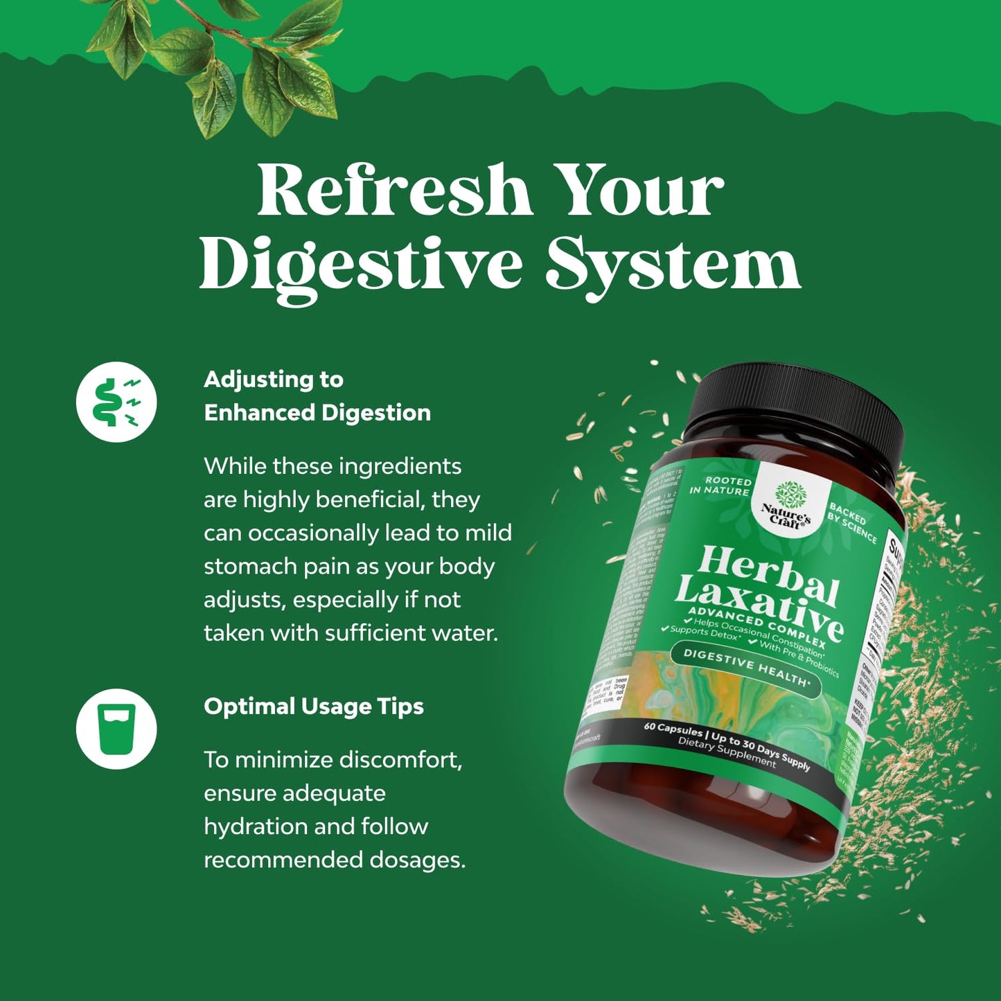 Herbal Laxative Capsules with Probiotics - Natural Laxatives for Constipation with Senna Leaf, Psyllium, Aloe Vera - Colon Cleanse for Women & Men - Detox for Gut Health & Weight Management - 60 Ct