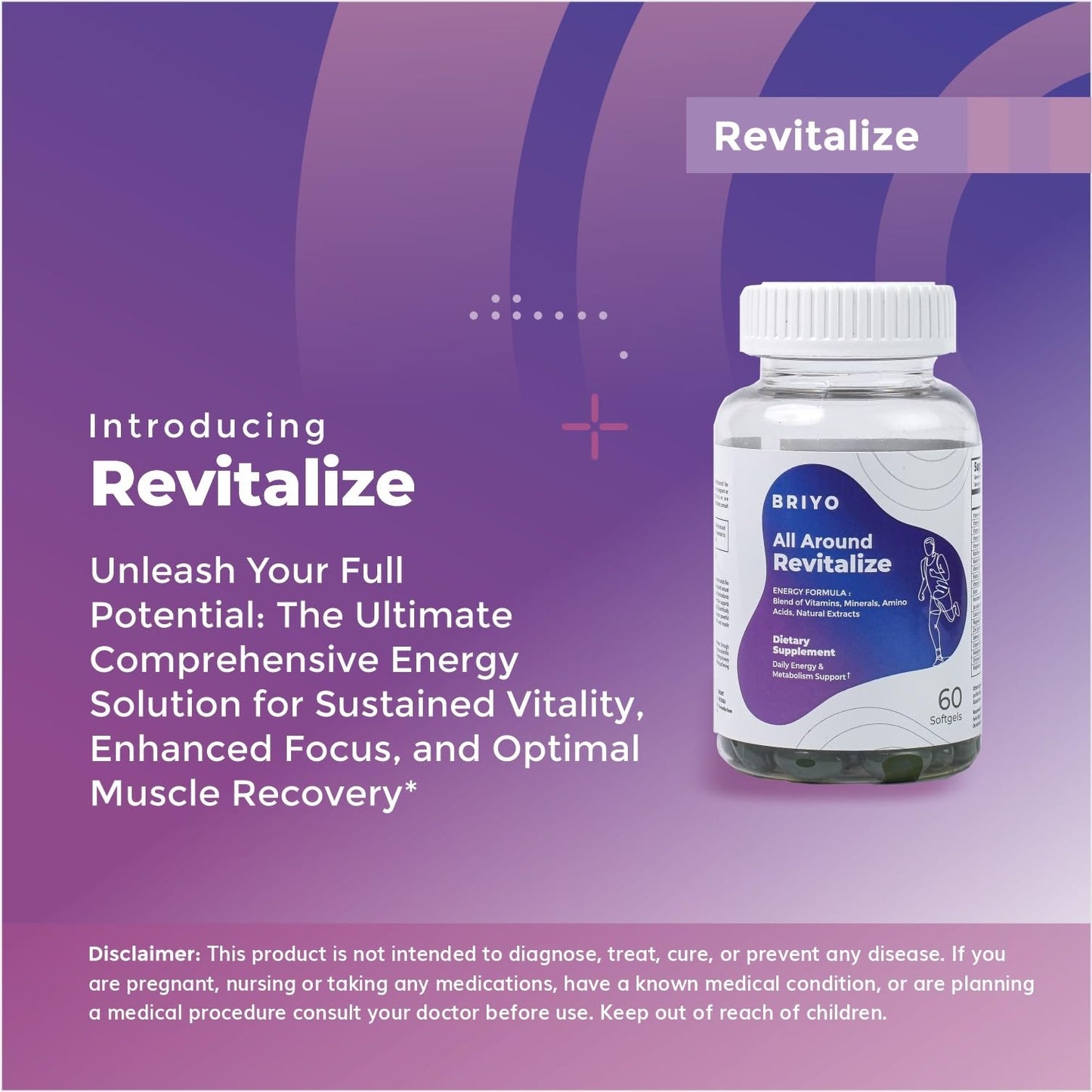 Briyo Revitalize - Energy Boost & Muscle Function Support: Enhances Energy Levels & Metabolism- Vitamins, Minerals, Green Tea, Turmeric Root, Amino Acids & More