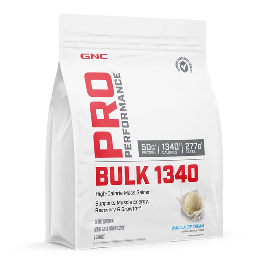 GNC Pro Performance Bulk 1340 Mass Gainer Protein Powder | Gluten Free | Banned Substance Tested | Packaging May Vary | Supports Muscle Energy, Recovery and Growth | Vanilla Ice Cream | 9 Servings