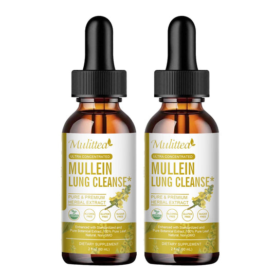 Mulittea Mullein Drops for Lungs-Herbal Extract Liquid-Mullein Leaf-Non-GMO, Vegetarian-Lung Cleanse-Respiratory Health Support-4 Fl Oz