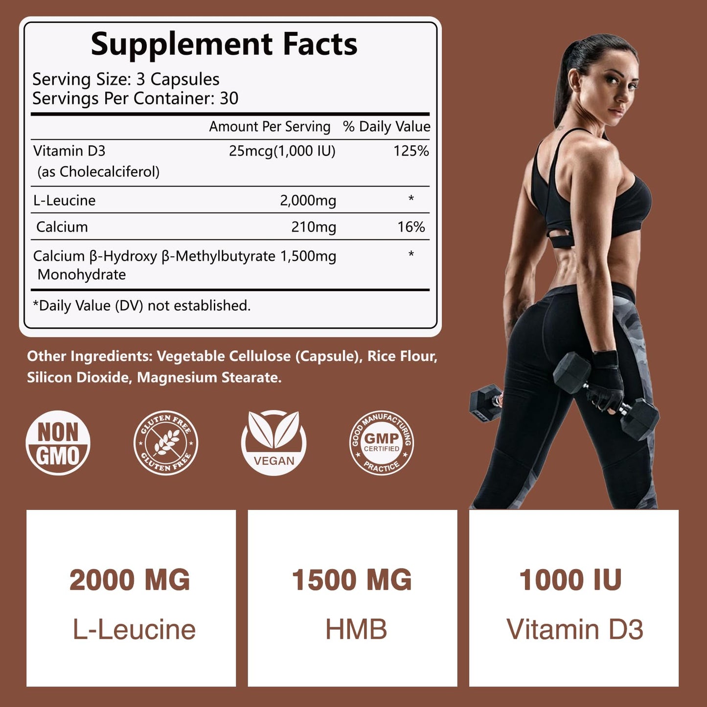 HFELIZ HMB and Leucine Supplement, 3500mg L-Leucine HMB with Vitamin D3, Amino Acid BCAA for Men, Vegan, Gluten Free, 90 Capsules