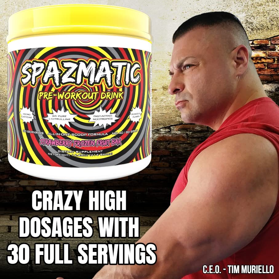 SPAZMATIC Pre-Workout Powder - 400mgs Caffeine - 6 Grams Pure Citrulline for Muscle Pumps- Fast Acting Focus - 30 Full Servings - All-In-1-Scoop Formula