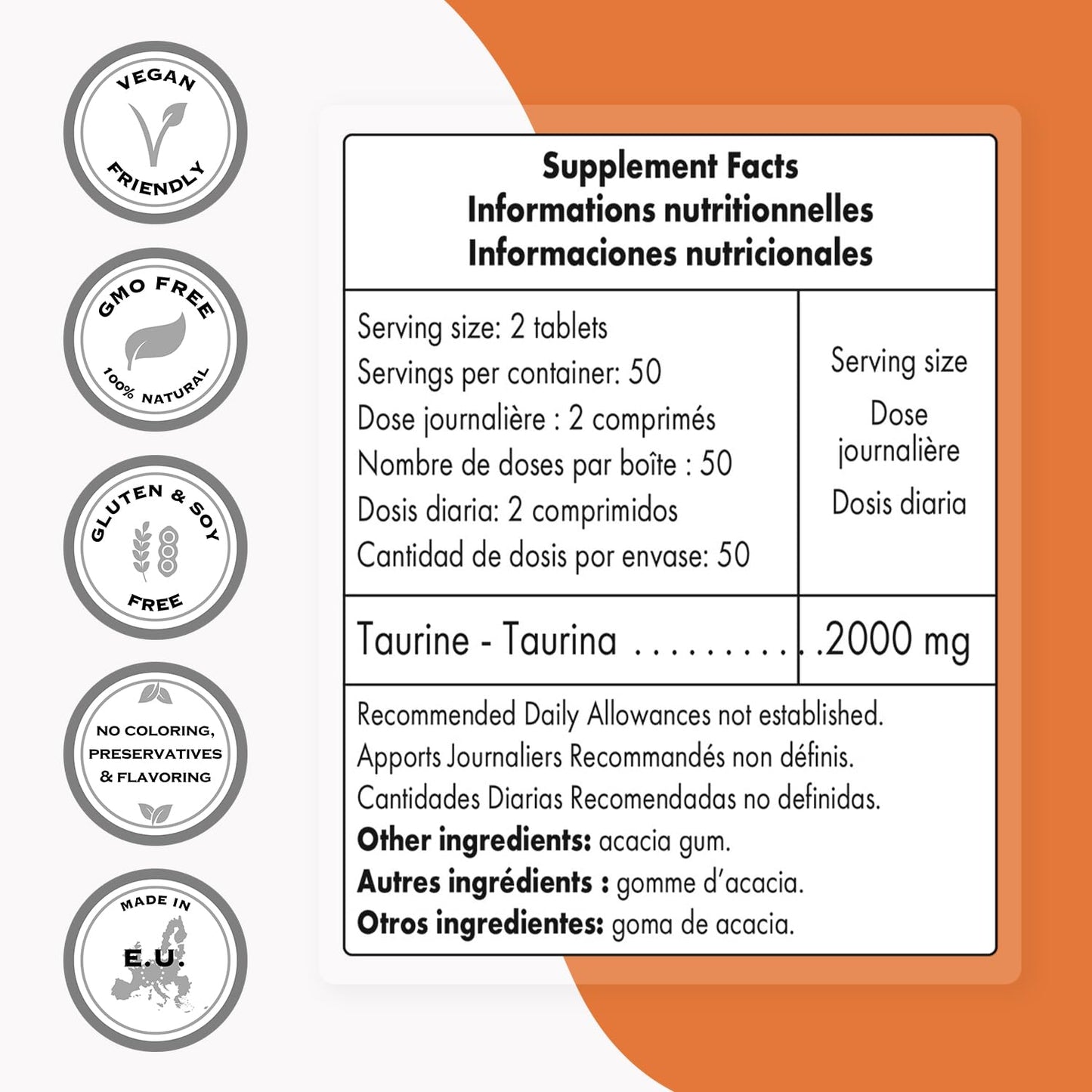 SuperSmart - Taurine Supplement 2000mg per Day (High Strength) - Amino Acid - Sport Nutrition | Non-GMO & Gluten Free - 100 Tablets