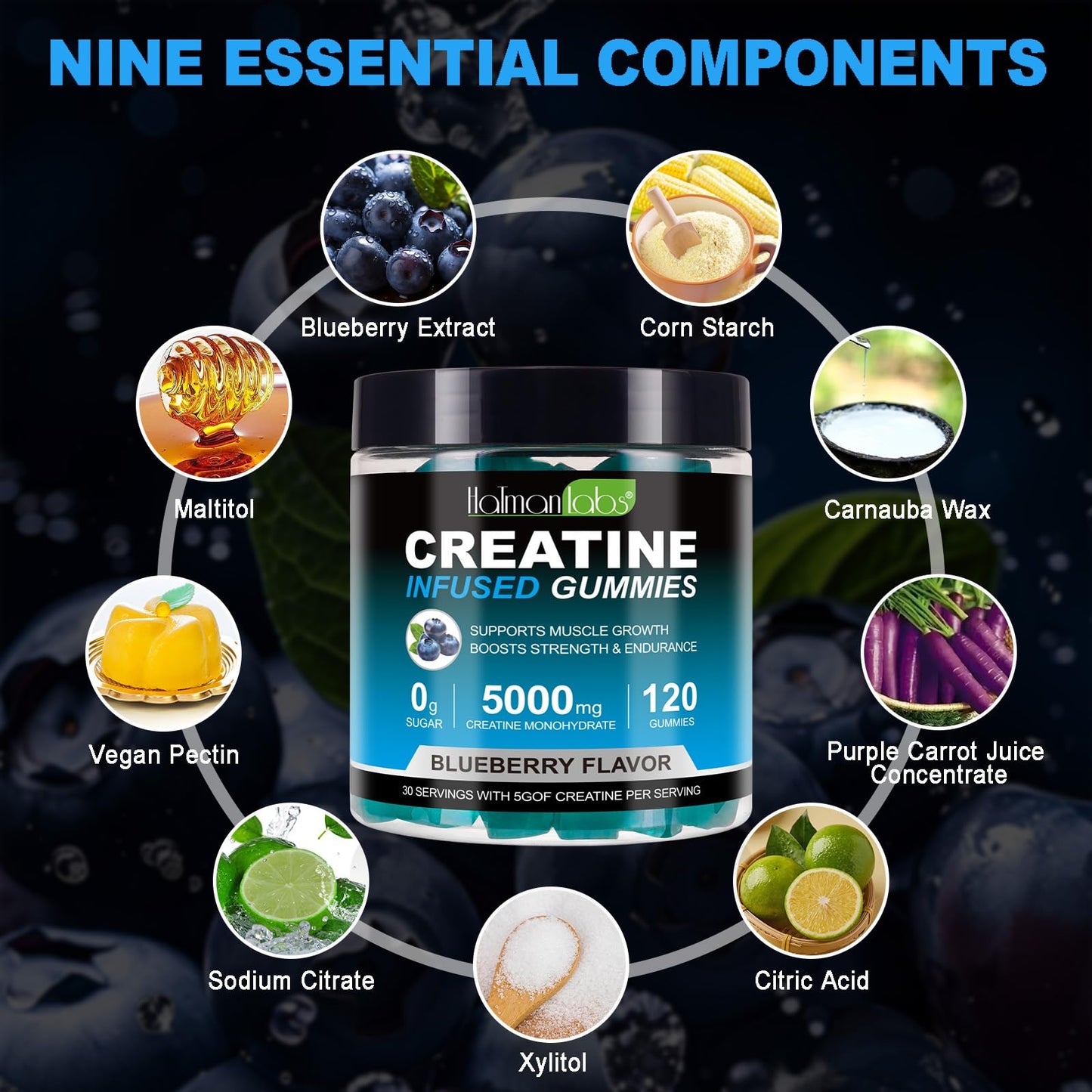 Creatine Monohydrate Gummies for Men and Women - Creatine Monohydrate Gummies - 5000mg Creatine Monohydrate Gummies Sugar Free 120 Gummies Advanced Formula Support Muscle Growth,Sugar Free,Vegan