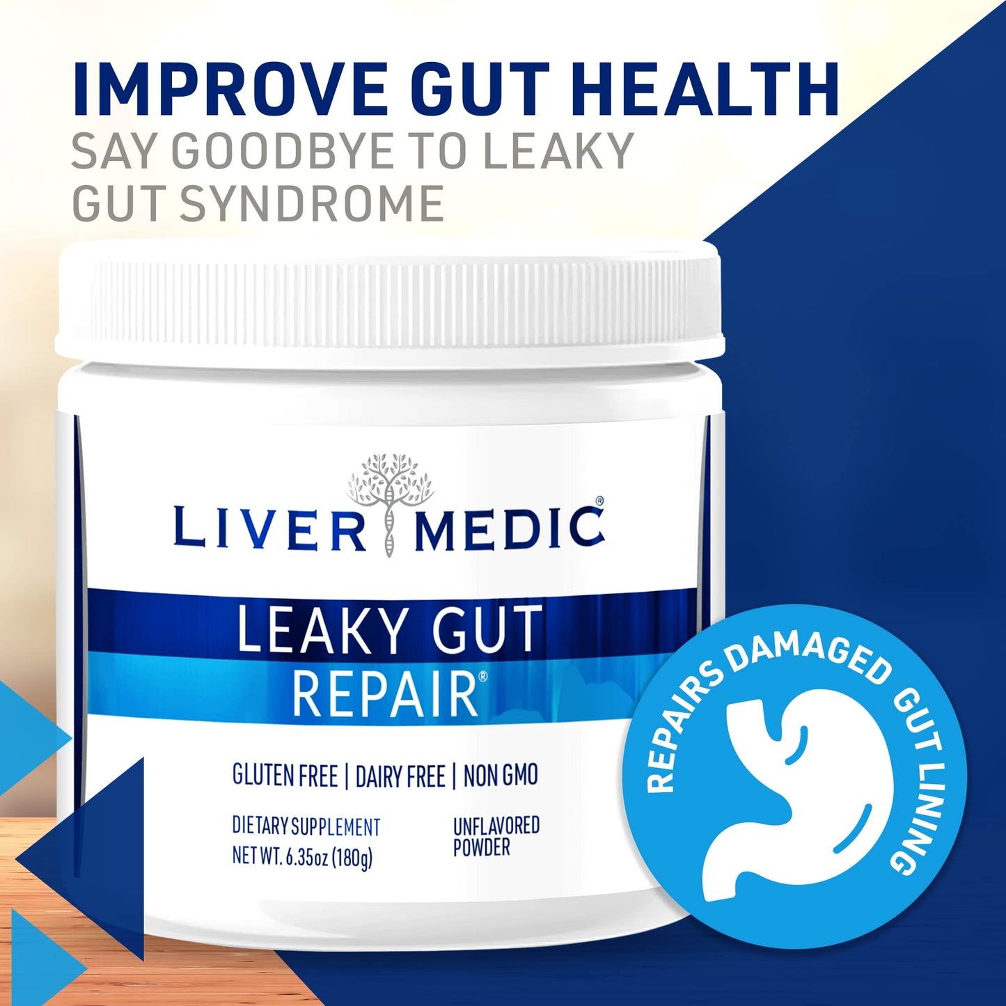 Liver Medic Leaky Gut Repair Gut Health Support: L-Glutamine, Slippery Elm for IBS, Heartburn Relief, Bloating to Soothe Stomach for Women & Men Capsules (Unflavored) 180g
