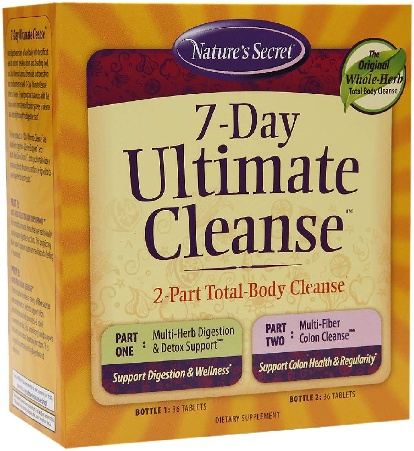 Nature's Secret 7 Day Ultimate Cleanse - 2 Part Total Body Cleanse Promotes Healthy Digestion & Elimination with Multi-Herb Detox Blend & Multi-Fiber Colon Cleanse, 72 Tablets, with a Pill Case