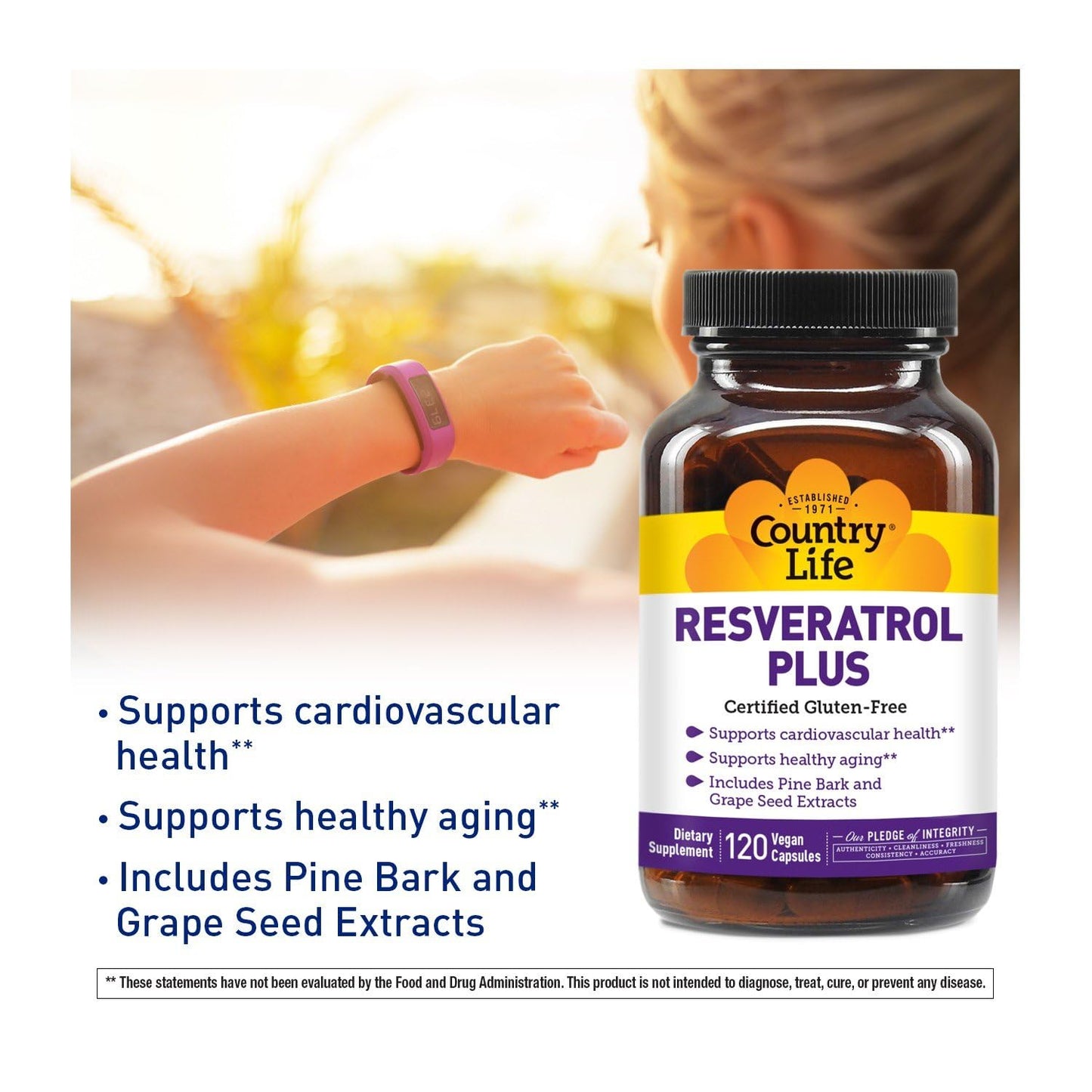 Country Life Resveratrol Plus 1000mg - Organic Antioxidant Supplement with Pine Bark & Grape Seed Extracts - Vegan, Gluten-Free, Non-GMO