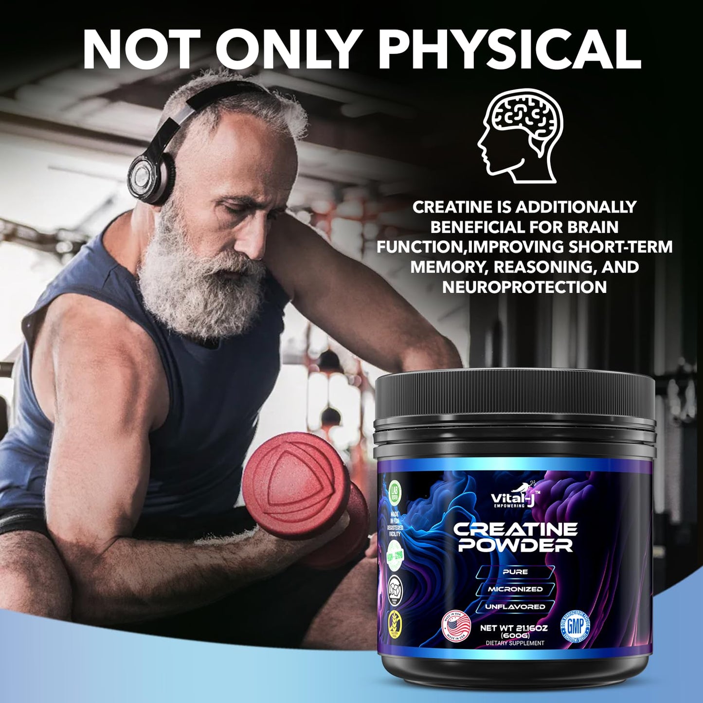 120 Servings Pure Micronized Creatine Monohydrate Powder, Amino Acid Powder - Support Muscles, Cellular Energy and Cognitive Function - Gluten-Free, Unisex, Keto 21.16 Oz