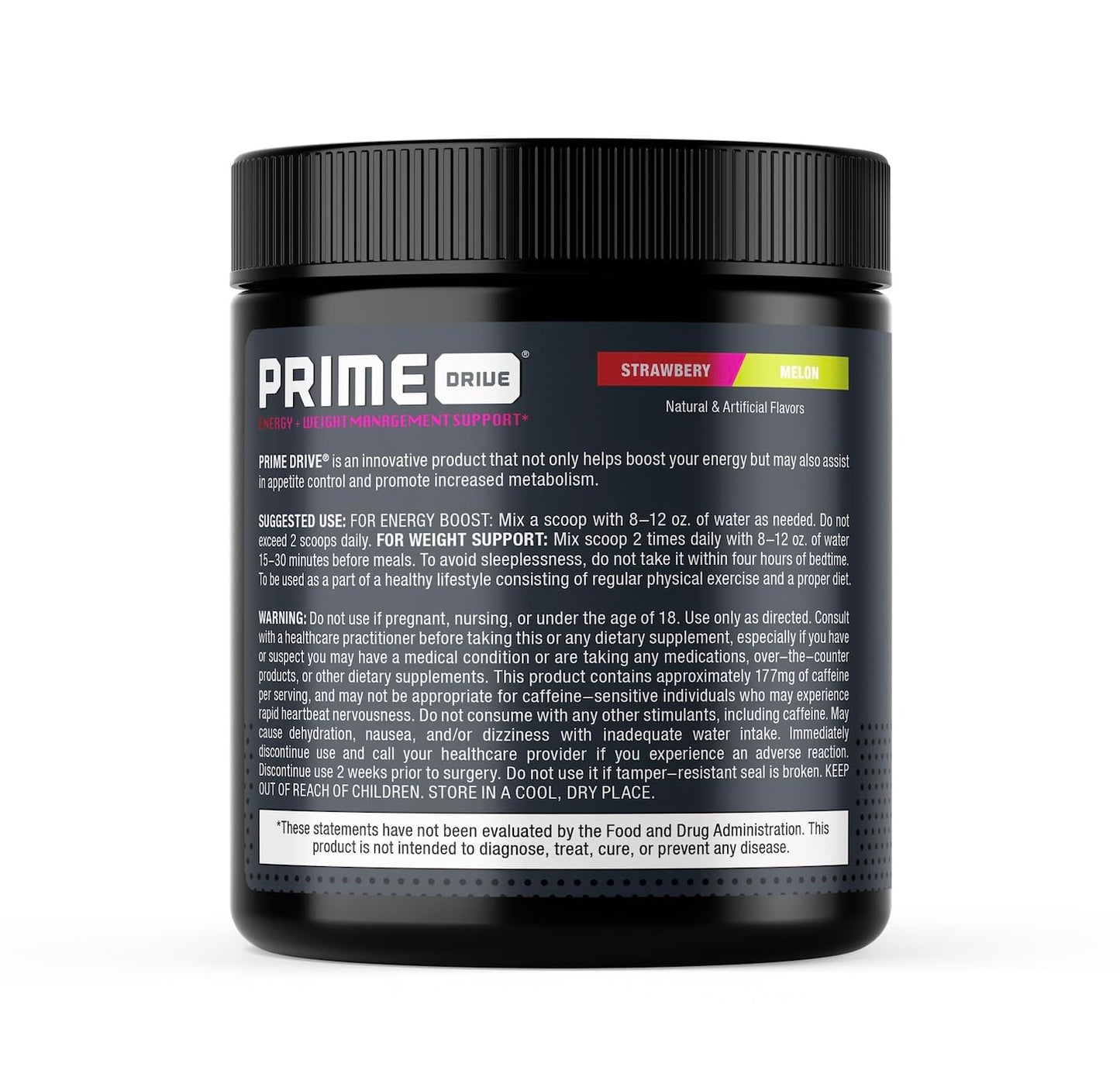 Prime Drive Energy Strawberry Melon Pre Workout Energy Drink Powder, Provides Extreme Energy, Focus and Intensity, Boosts Metabolism 10.2oz (30 Servings)