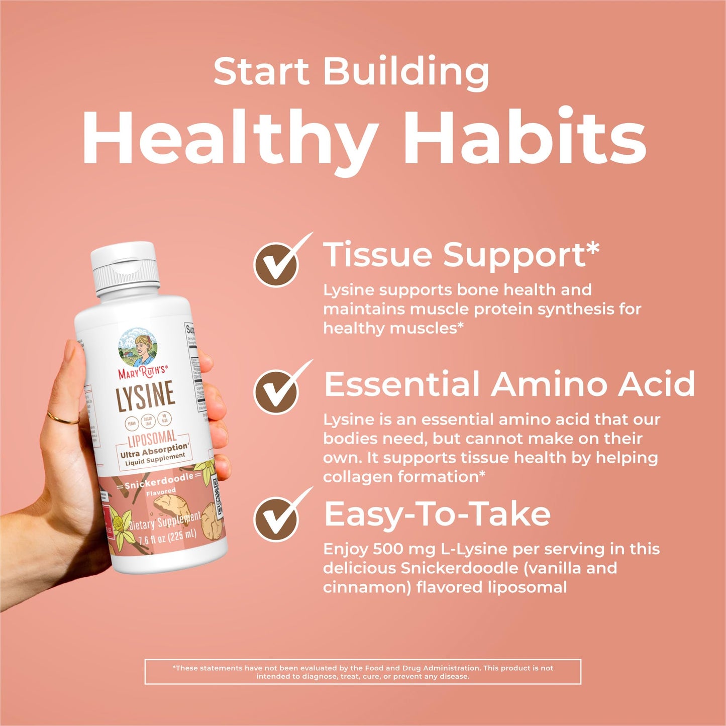 Vegan Lysine Supplement by MaryRuth's | Ultra Absorption | Lysine 500mg | Collagen Formation Support | Immune Support Supplement | Health & Wellness | Non GMO | Gluten Free | 30 Servings