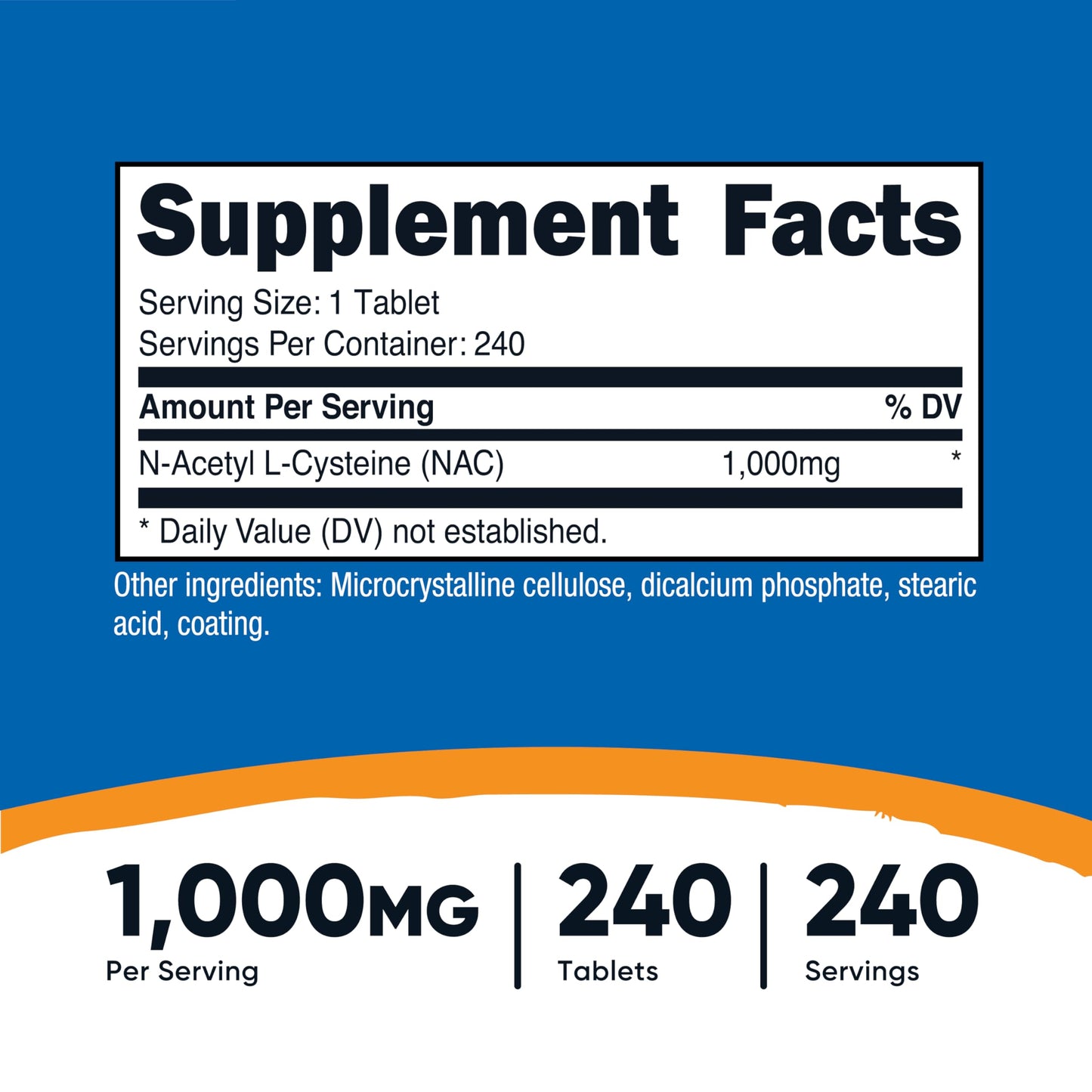 Nutricost N-Acetyl L-Cysteine (NAC) 1000 mg, 240 Vegan Tablets - GMO Free, Gluten Free, Vegetarian Supplement