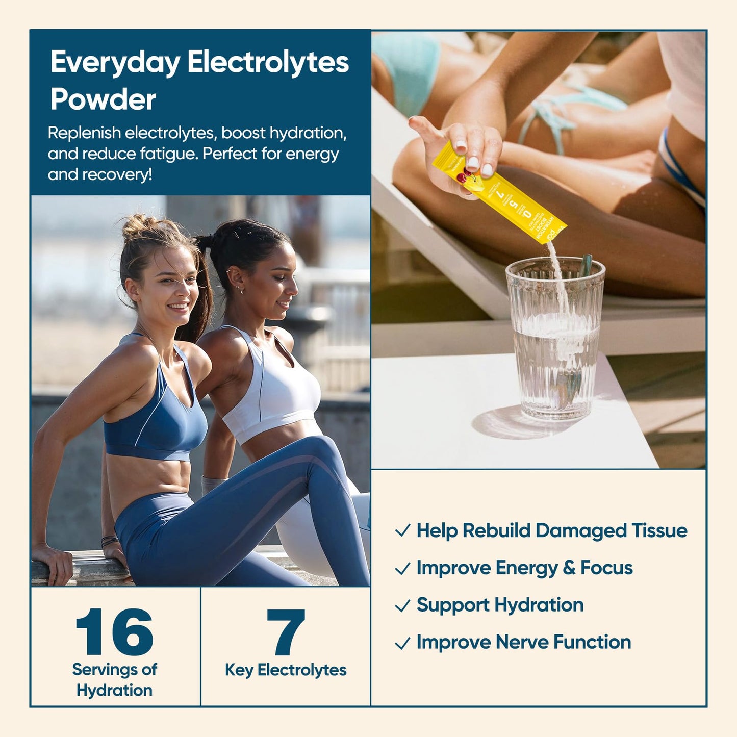 Venture Pal Sugar Free Electrolyte Powder Packets - Liquid Daily IV Hydration Packets for Rehydration | 5 Vitamins & 7 Electrolytes | Keto Friendly | Non-GMO | Vegan | 16 Sticks