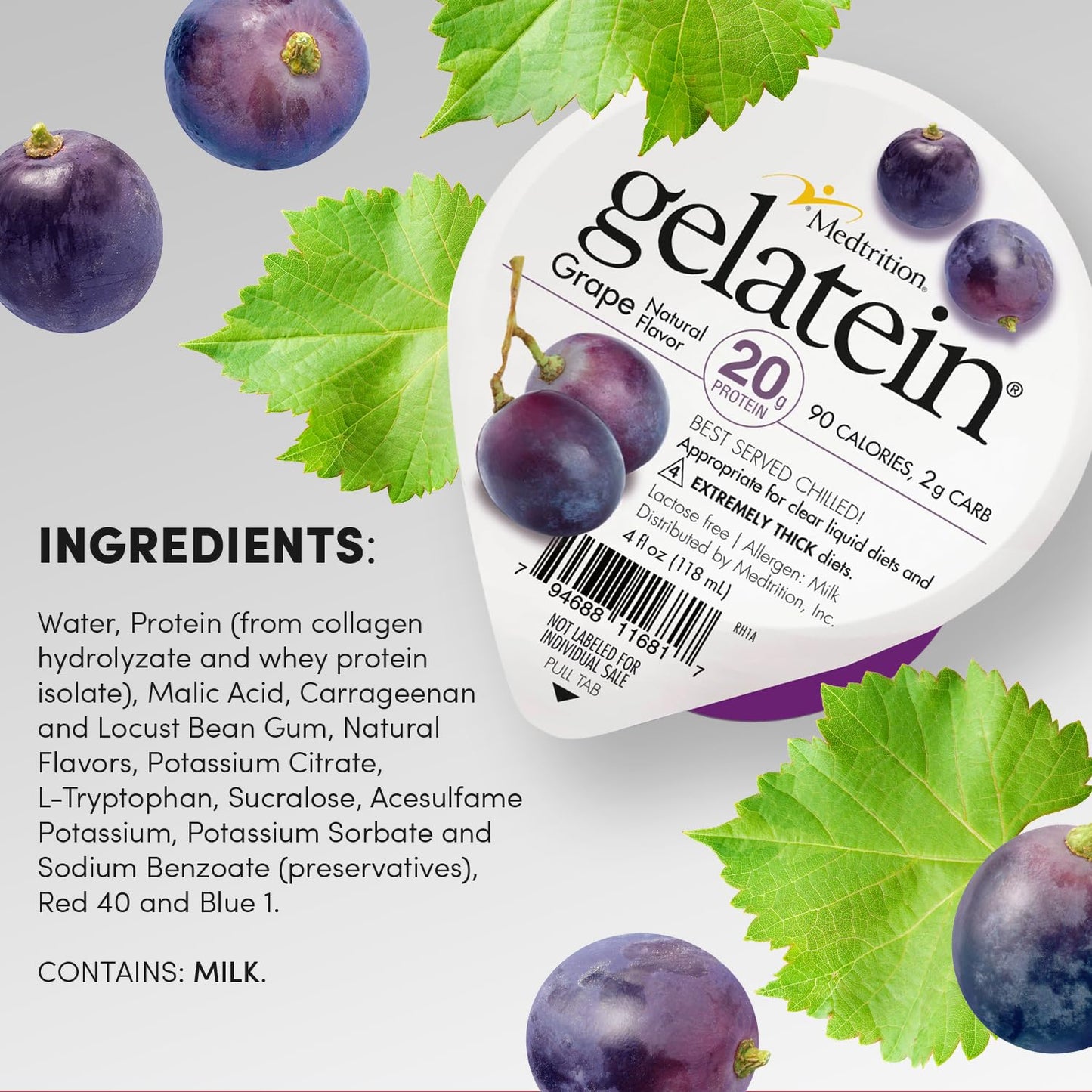 Medtrition High Protein Sugar Free Gelatin |Gelatein Grape| 12 Servings