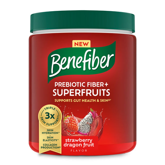 Benefiber Prebiotic Fiber + Superfruits Dietary Supplement, Strawberry Dragon Fruit Flavor, 8.8 oz (250g), 25 Day Supply