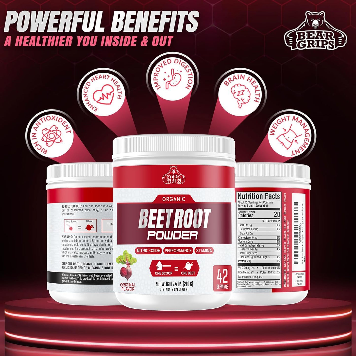 Organic Beet Root Powder - Nitric Oxide Supplement Super Food Beets Supplements, Beet Powder Organic High Blood Pressure Supplements, Beets for High Blood Pressure Support & Heart Health Support