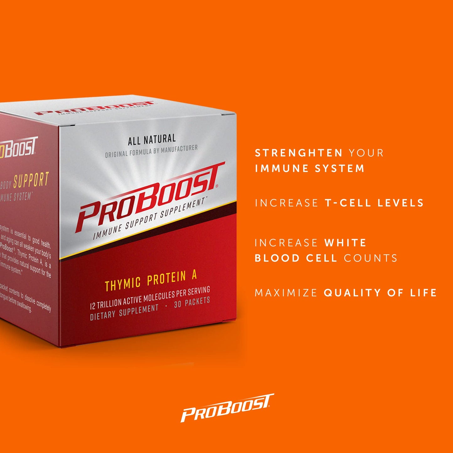 ProBoost Thymic Protein A Powder Packets (4 McG TPA) - Immune System Support Supplement - All Natural, Non-GMO Formula - 30 Packets