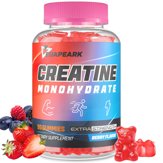 Creatine Monohydrate Gummies, Pre-Workout Chewables Supplement for Women and Men, Creatine Monohydrate with Taurine & B6 - for Muscle, Strength, Endurance & Energy, Vegan (Berry, 60 Gummies)