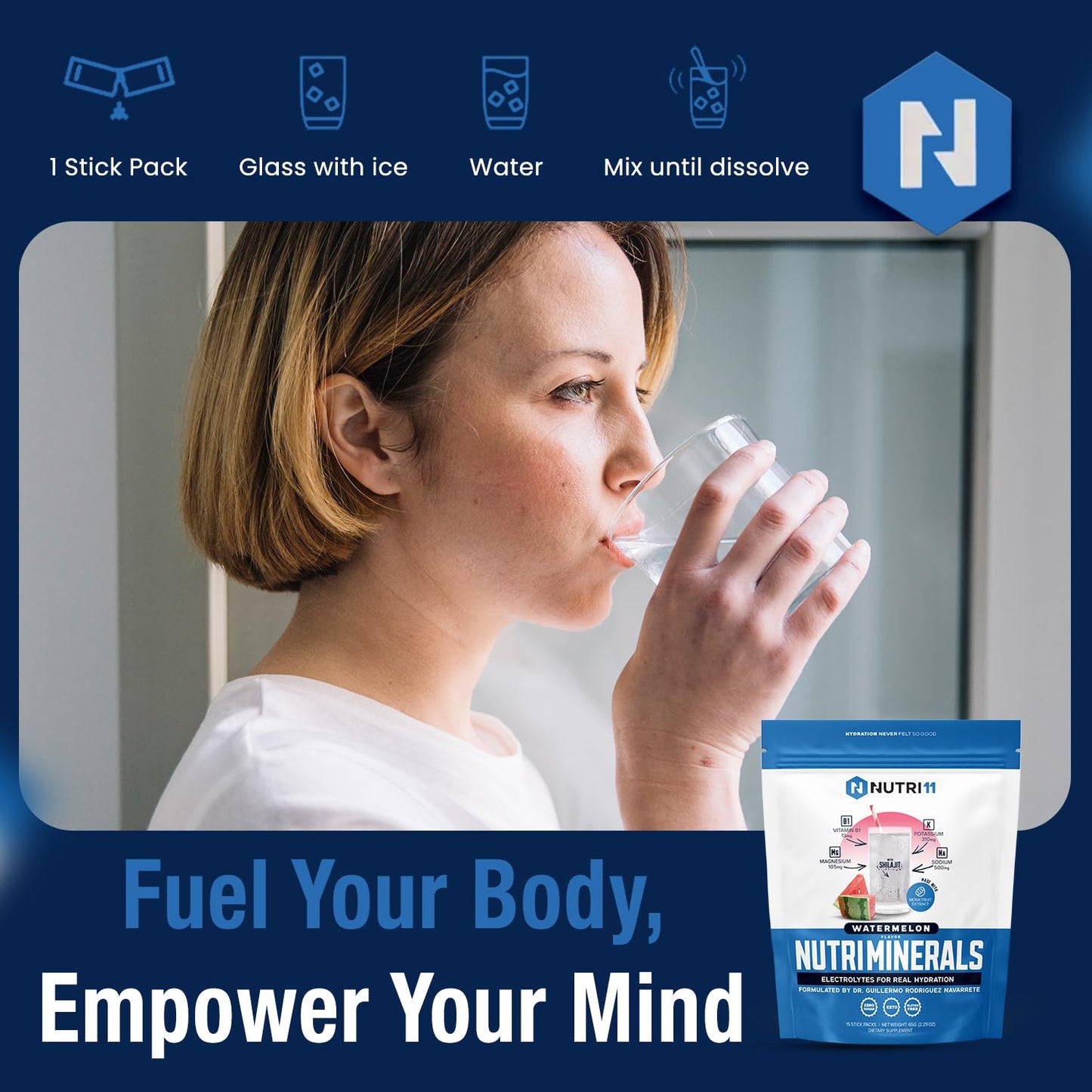 NUTRIMINERALS Hydration Electrolyte Powder | Advanced Vitamin B1, Shilajit & Pink Himalayan Salt | Zero Sugar | 15 Stick Packs | Clean Energy, Recovery & Detox Support (15 Sticks Pack, Watermelon)