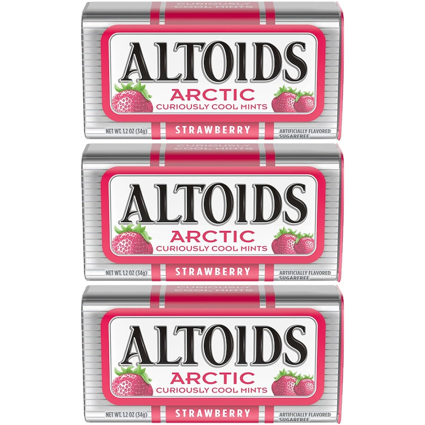 Altoids Arctic Strawberry Mints  3Pack Bundle 12 Oz Each Tin  Sweet and Refreshing in Exclusive Mighty Merchandise Packaging  Ideal for Everyday Freshness