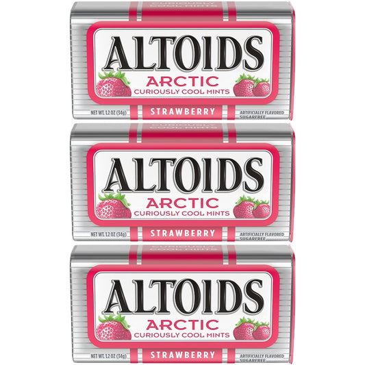 Altoids Arctic Strawberry Mints  3Pack Bundle 12 Oz Each Tin  Sweet and Refreshing in Exclusive Mighty Merchandise Packaging  Ideal for Everyday Freshness
