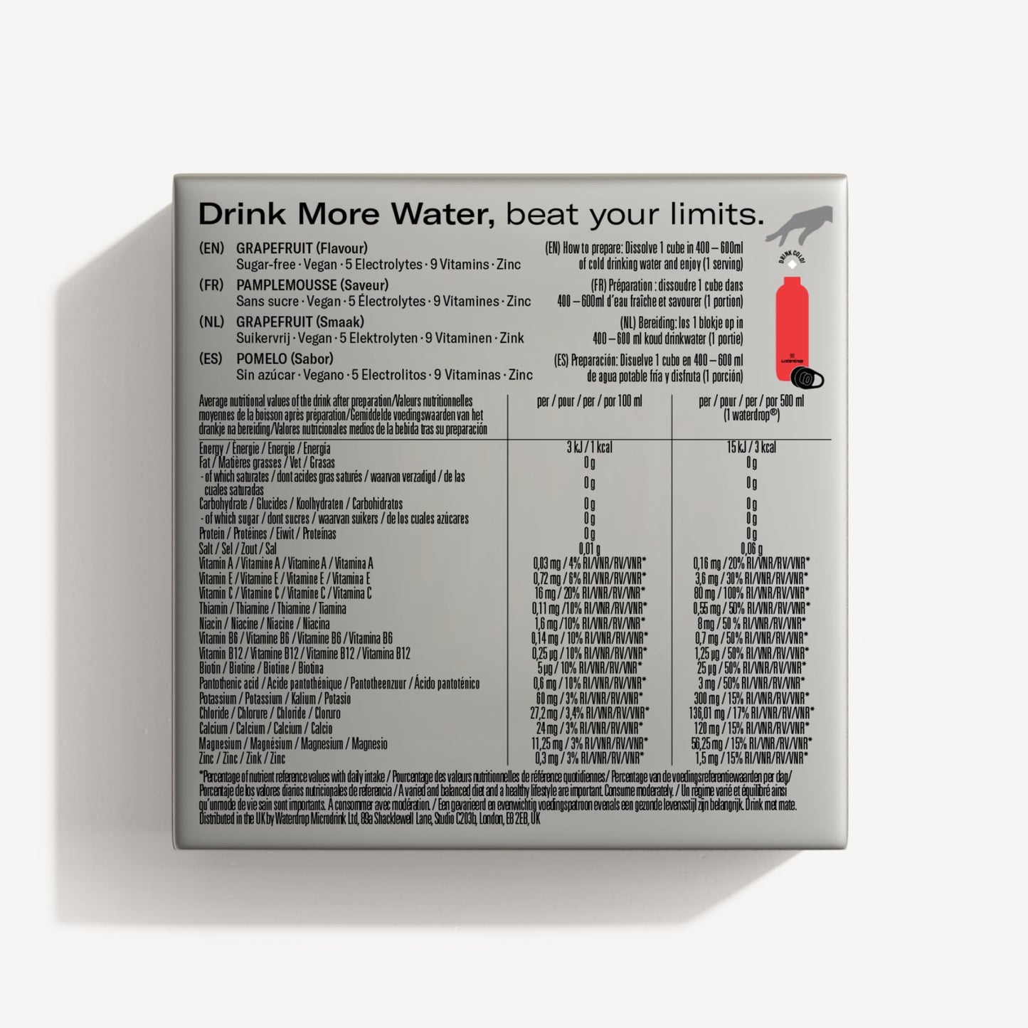 waterdrop Microlyte GRAPEFRUIT  24 Electrolyte Tablets with 5 Electrolytes 9 Vitamins Zinc  No Sugar Calories and Vegan Sportsdrink