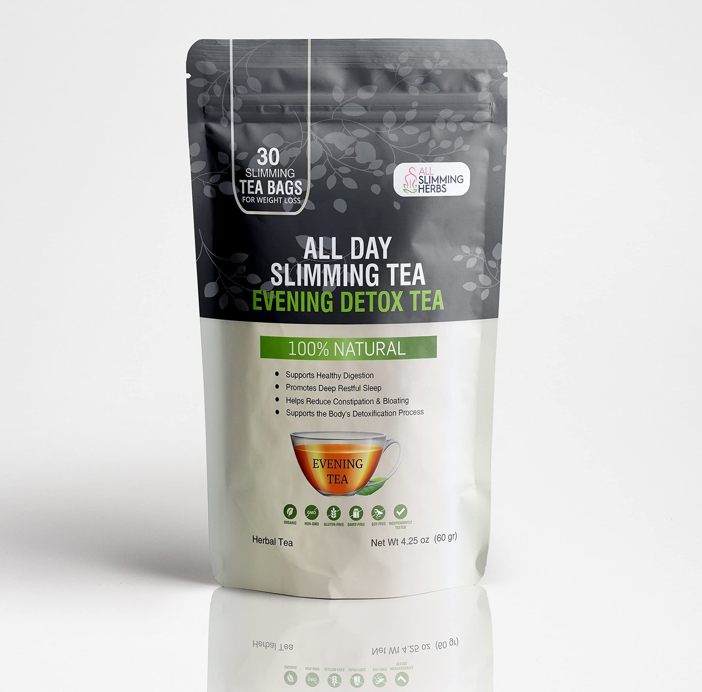 ALL SLIMMING HERBS All Day Slimming Tea For Weight Loss - All Natural 30 Days Detox Tea That Flattens Tummy - Daytime Energy Boost Tea 30 Bag+ Evening Detox Tea 30 Bag