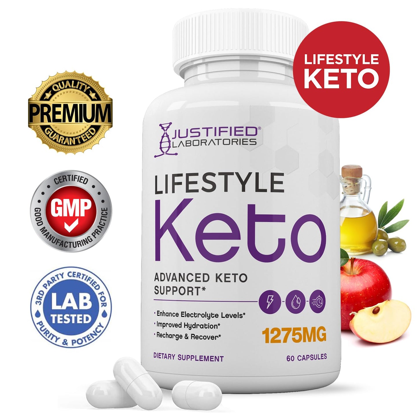 (2 Pack) Lifestyle Keto Pills 1275MG New & Improved Formula Contains Apple Cider Vinegar Extra Virgin Olive Oil Powder Green Tea Leaf 120 Capsules