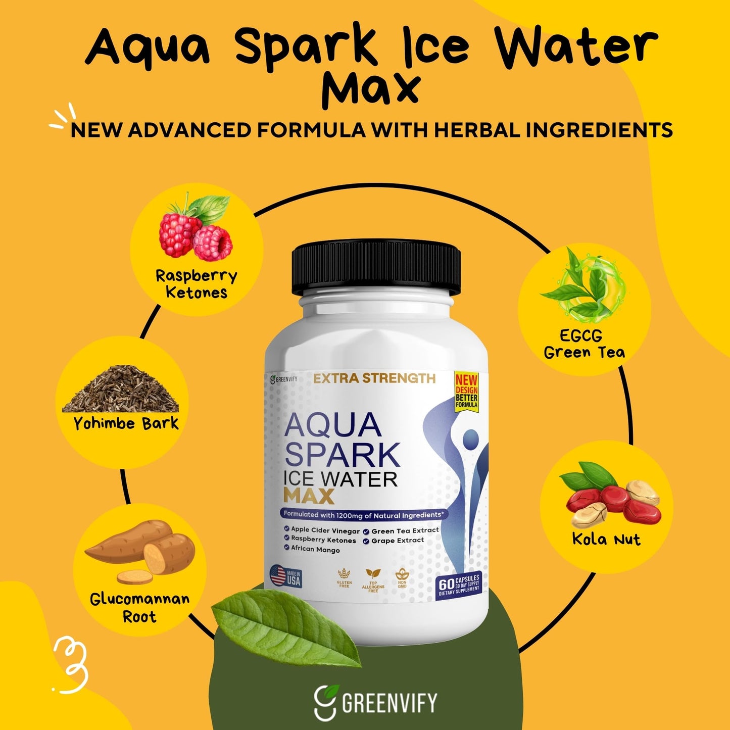 GREENVIFY Aqua Spark Ice Water Max, Extra Strength Weight Management Supplement, 60 Capsules, with Raspberry Ketones and Green Tea Extract (2)