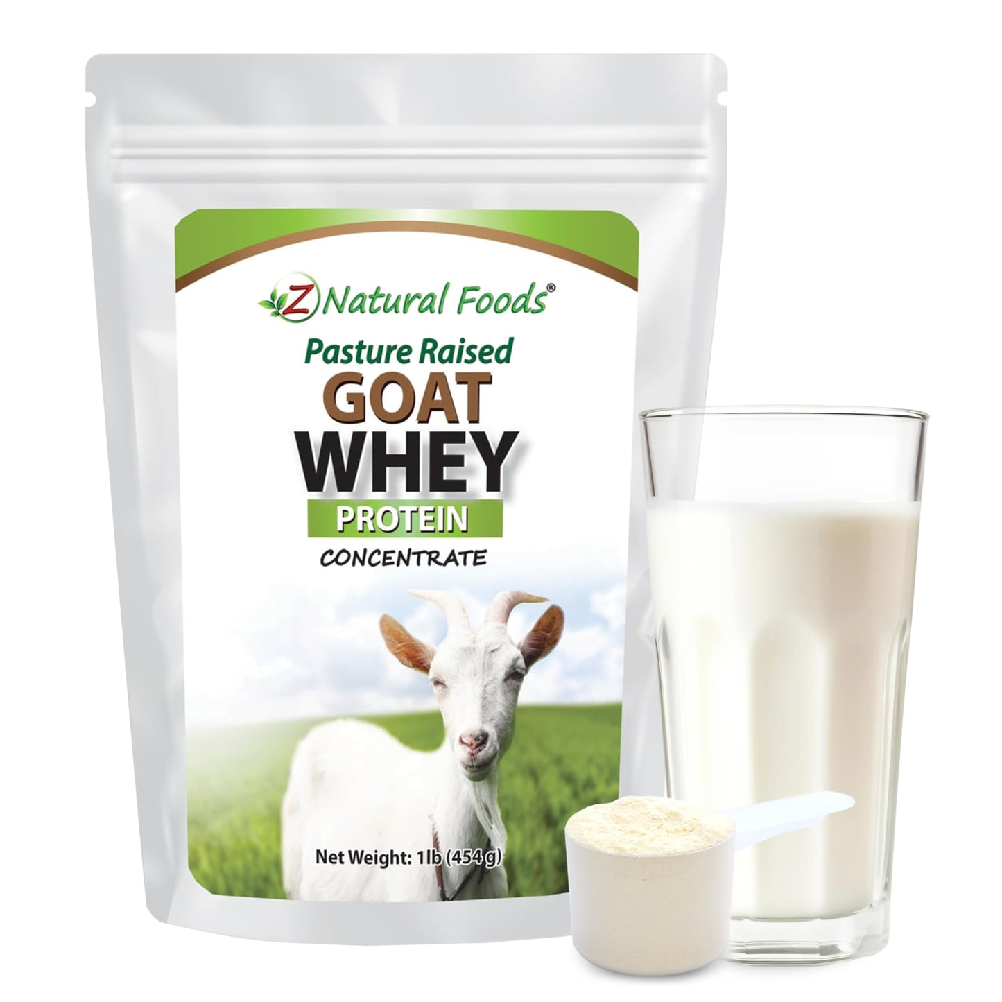 Z Natural Foods Goat Whey Protein Powder Concentrate - Undenatured, Unflavored, Pasture Raised Whey - Clean Goat Protein Powder with Vital Proteins for Weight Management, Immune Support, Fitness, 1 lb