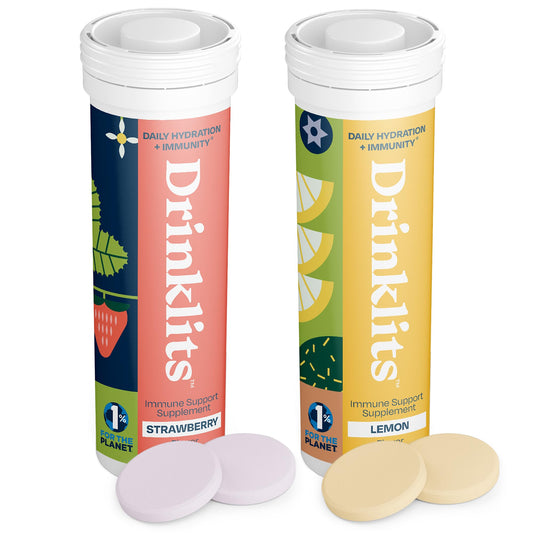 Drinklits Lemon & Strawberry Immunity Tablets with Vitamins, Electrolytes, and Botanicals (2) Tube Bundle (10 Tablets per Tube)