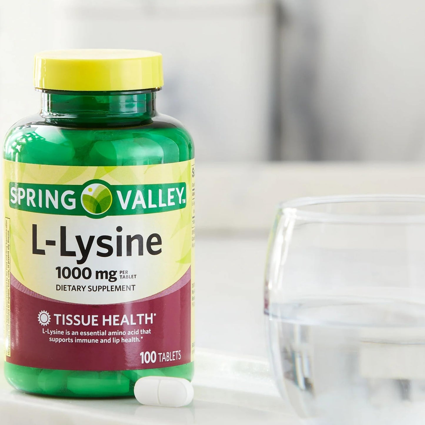 L Lysine 1000mg Tablets 100 Count, Super Lysine Immune Support & Healthy Skin* by Spring Valley (Pack of 1)