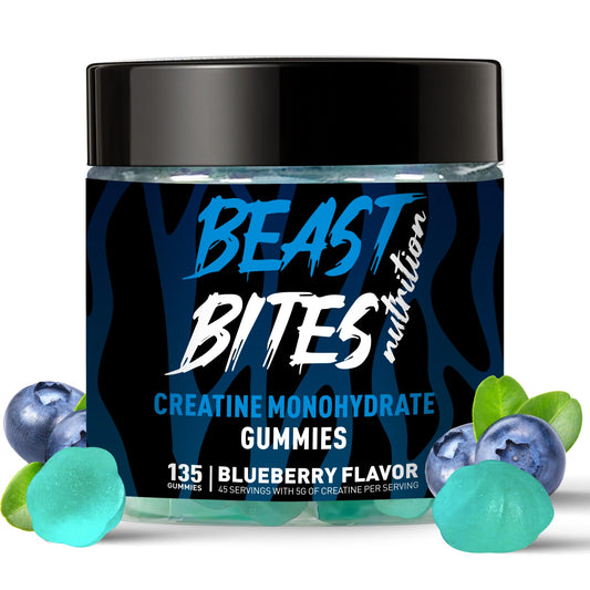 BEAST BITES Nutrition Creatine Monohydrate Gummies for Men & Women - 5g of Creatine Monohydrate per Serving - Sugar Free,Vegan, Blueberry Flavor, 135 Count