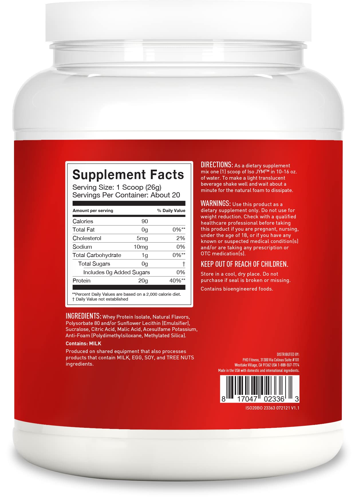 JYM Supplement Science Iso JYM Bombsicle, 90 Calories, 100% Whey Protein Isolate, Zero Fat, Zero Sugars, Mixes Clear, for Women & Men, 20 Servings
