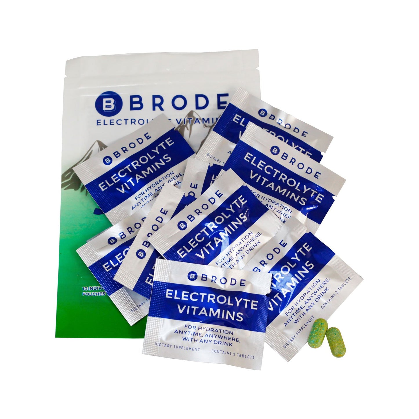 Brode Electrolyte Vitamin - Portable Zero-Sugar Electrolyte Tablets - No Gross Flavor - for Sports, Nightlife, Jetlag, 5 Essential Electrolytes + 9 Vitamins