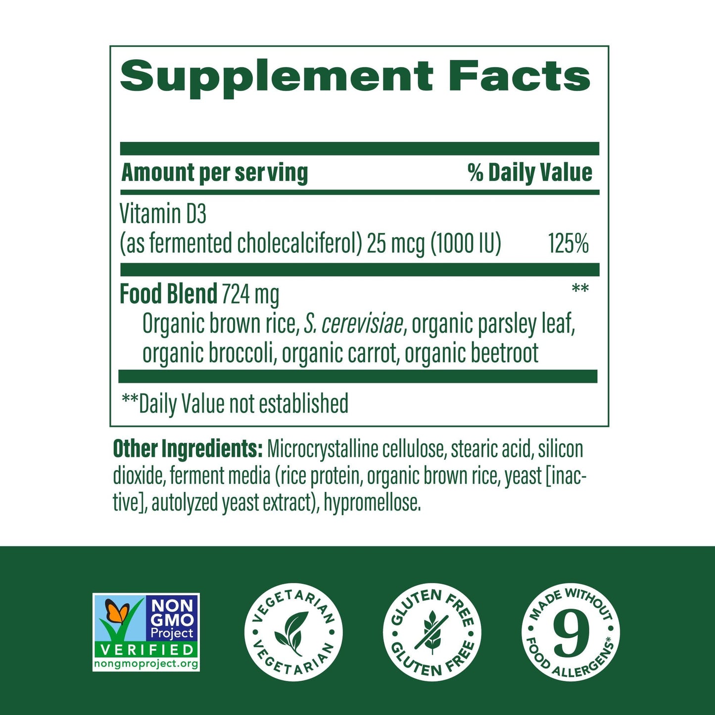 MegaFood Vitamin D3 1000 IU (25 mcg) - Vitamin D Supplements with Real Food, Immune Support, Supports Bones, Teeth & Muscles, Vegetarian, Gluten-Free, Non-GMO, Kosher - 90 Tablets, 90 Servings