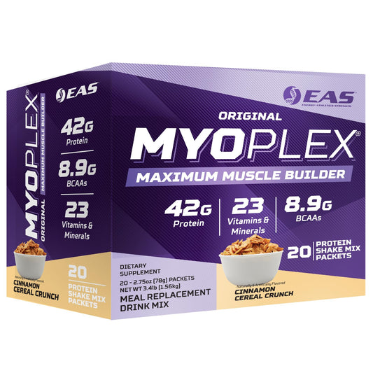 EAS Original Myoplex Maximum Muscle Builder, Meal Replacement Protein Drink Mix | Quality Protein Blend | 42g Protein | 20 Individual Packet (Cinnamon Cereal Crunch)