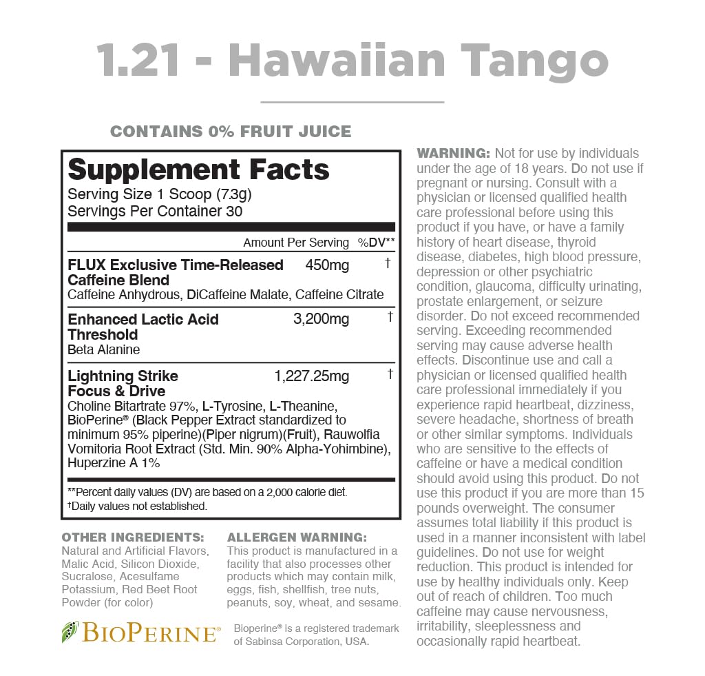 Nutrithority 1.21gw High Stim Pre-Workout, Hawaiian Tango - Strength Gains Powder Energy Supplement - Unparalleled Pumps, Focus, & Drive - Intense Blend of Time Released Caffeine