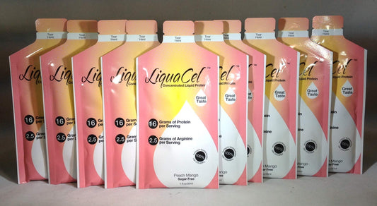 LiquaCel Liquid protein 16grams per 1oz serving- 10 packets- Collagen Whey Arginine - Peach Mango