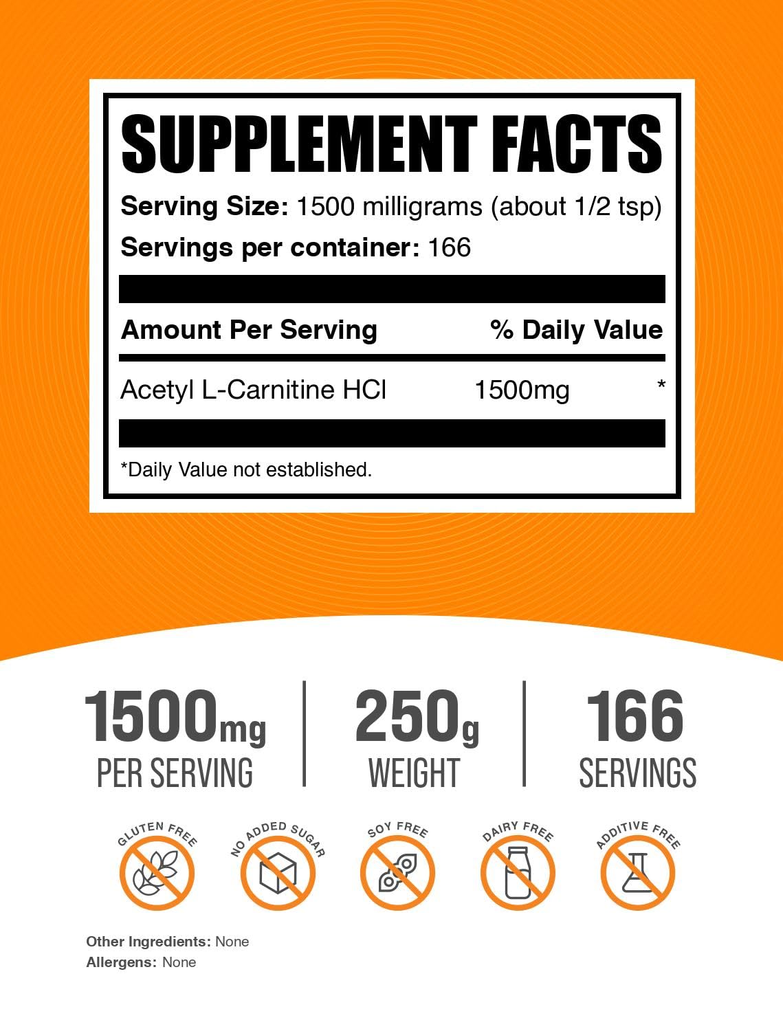 BulkSupplements.com Acetyl L-Carnitine Powder - as ALCAR HCl, Carnitine Supplement - Gluten Free, 1.5g per Serving, 250g (8.8 oz) (Pack of 1)